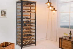 Design Weinschrank BODEGA 185cm natur schwarz Tannenholz Metall Flaschenregal
