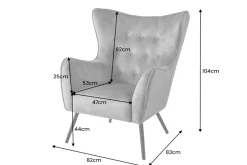 Design XL Sessel AMSTERDAM grau Samt schwarze Metallbeine Retro Stil