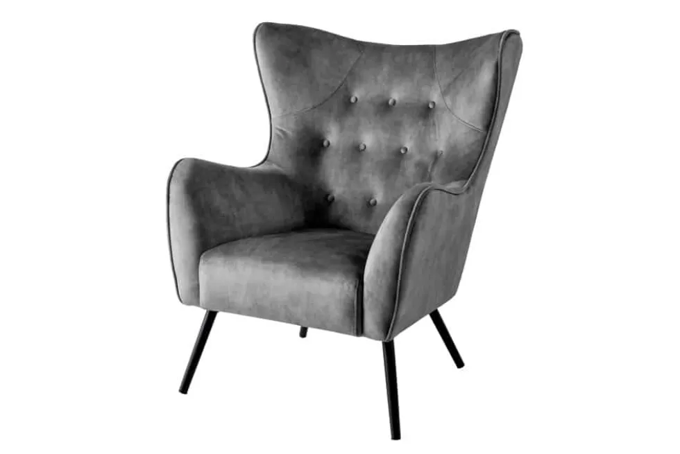 Design XL Sessel AMSTERDAM grau Samt schwarze Metallbeine Retro Stil