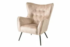 Design XL Sessel AMSTERDAM champagner Samt schwarze Metallbeine Retro Stil