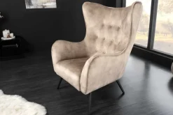 Design XL Sessel AMSTERDAM champagner Samt schwarze Metallbeine Retro Stil