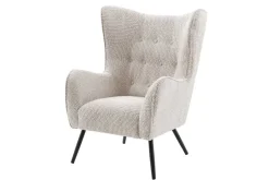 Design XL Sessel AMSTERDAM greige Bouclé schwarze Metallbeine Retro Stil