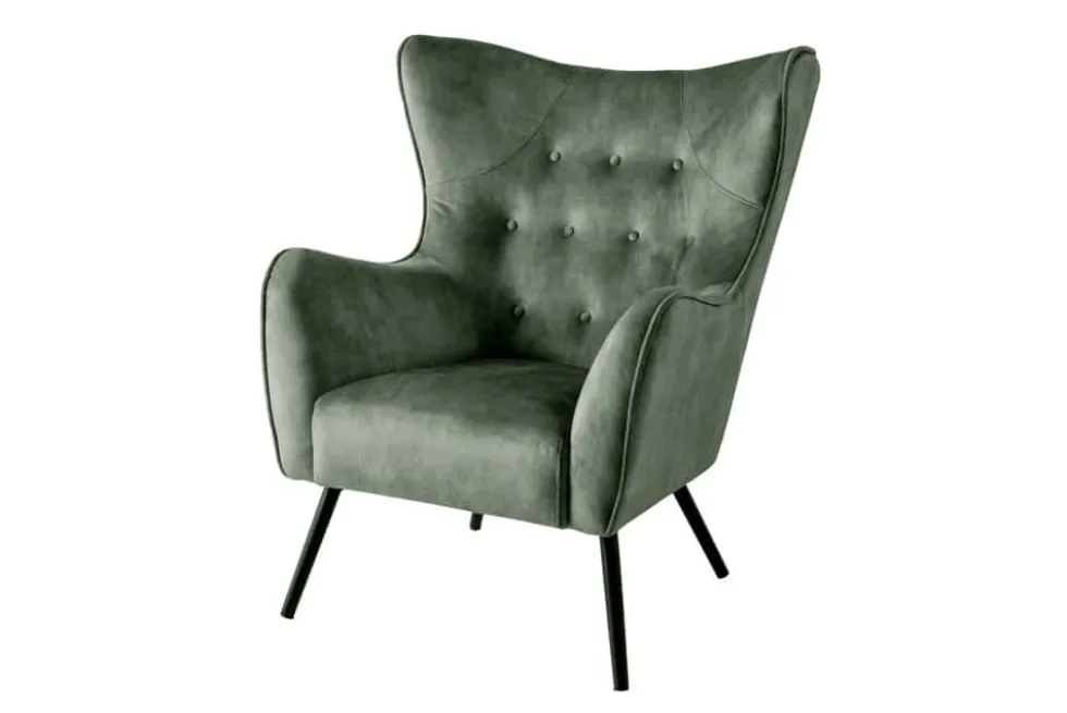 Design XL Sessel AMSTERDAM grün Samt schwarze Metallbeine Retro Stil