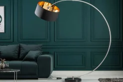 Dimmbare Bogenlampe PYTHON 190cm schwarz gold Retro Bogenleuchte