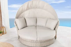 Drehbare Sonneninsel SEATTLE 195cm greige mit Sonnendach inkl. Kissen