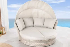 Drehbare Sonneninsel SEATTLE 195cm greige mit Sonnendach inkl. Kissen