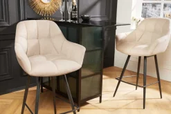 Drehbarer Barhocker PAPILLON champagner beige Barstuhl mit Lehne schwarze Metallbeine