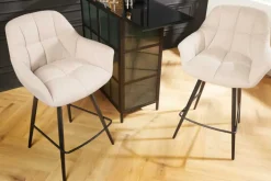 Drehbarer Barhocker PAPILLON champagner beige Barstuhl mit Lehne schwarze Metallbeine