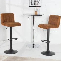 Drehbarer Barhocker PORTLAND vintage braun Microfaser Barstuhl mit Lehne höhenverstellbar