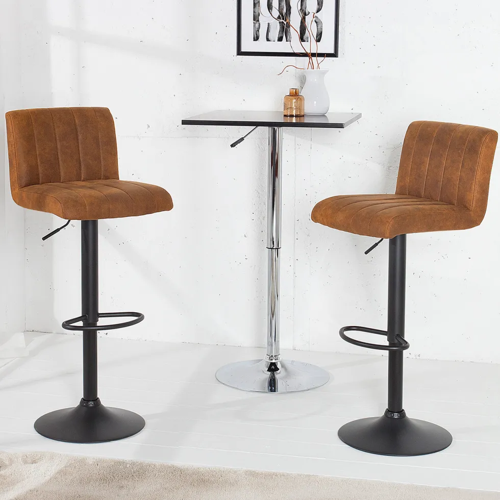 Drehbarer Barhocker PORTLAND vintage braun Microfaser Barstuhl mit Lehne höhenverstellbar