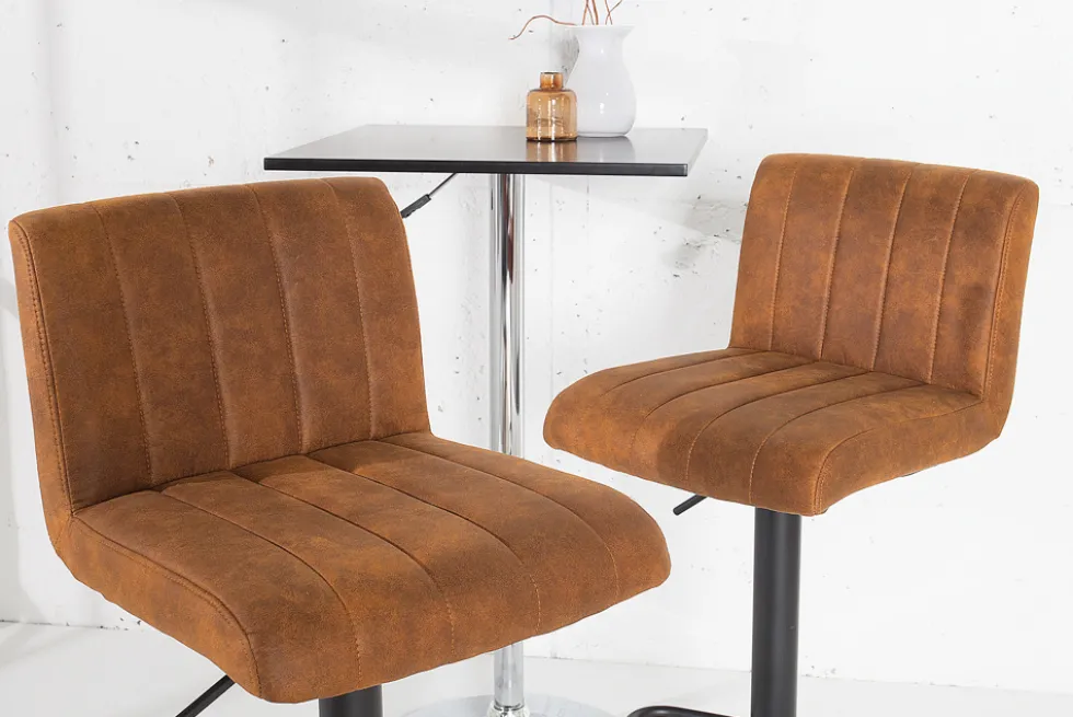 Drehbarer Barhocker PORTLAND vintage braun Microfaser Barstuhl mit Lehne höhenverstellbar