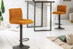 Drehbarer Barhocker PORTLAND senfgelb Samt Barstuhl mit Lehne höhenverstellbar