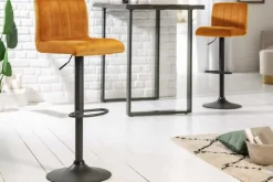 Drehbarer Barhocker PORTLAND senfgelb Samt Barstuhl mit Lehne höhenverstellbar