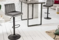 Drehbarer Barhocker PORTLAND grau Samt Barstuhl mit Lehne höhenverstellbar