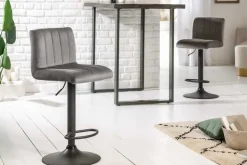 Drehbarer Barhocker PORTLAND grau Samt Barstuhl mit Lehne höhenverstellbar