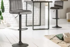Drehbarer Barhocker PORTLAND grau Samt Barstuhl mit Lehne höhenverstellbar