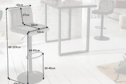 Drehbarer Barhocker PORTLAND grau Samt Barstuhl mit Lehne höhenverstellbar