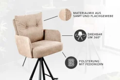 Drehbarer Design Barhocker BIG GEORGE champagner beige Samt Taschenfederkern Armlehne