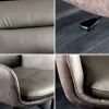 Drehbarer Design Barhocker BIG GEORGE taupe Echtleder Microfaser höhenverstellbar mit Armlehnen