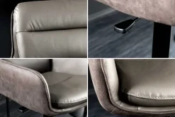 Drehbarer Design Barhocker BIG GEORGE taupe Echtleder Microfaser höhenverstellbar mit Armlehnen