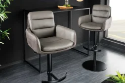 Drehbarer Design Barhocker BIG GEORGE taupe Echtleder Microfaser höhenverstellbar mit Armlehnen