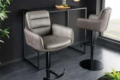 Drehbarer Design Barhocker BIG GEORGE taupe Echtleder Microfaser höhenverstellbar mit Armlehnen