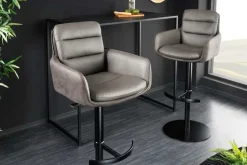 Drehbarer Design Barhocker BIG GEORGE taupe Echtleder Microfaser höhenverstellbar mit Armlehnen