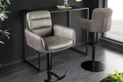 Drehbarer Design Barhocker BIG GEORGE taupe Echtleder Microfaser höhenverstellbar mit Armlehnen
