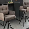 Drehbarer Design Barhocker BIG GEORGE taupe Samt Taschenfederkern mit Armlehnen Metall