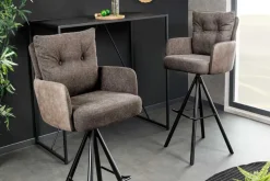 Drehbarer Design Barhocker BIG GEORGE taupe Samt Taschenfederkern mit Armlehnen Metall