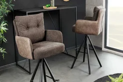 Drehbarer Design Barhocker BIG GEORGE taupe Samt Taschenfederkern mit Armlehnen Metall