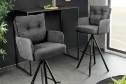 Drehbarer Design Barhocker BIG GEORGE anthrazit Samt Taschenfederkern mit Armlehnen