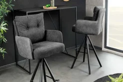 Drehbarer Design Barhocker BIG GEORGE anthrazit Samt Taschenfederkern mit Armlehnen