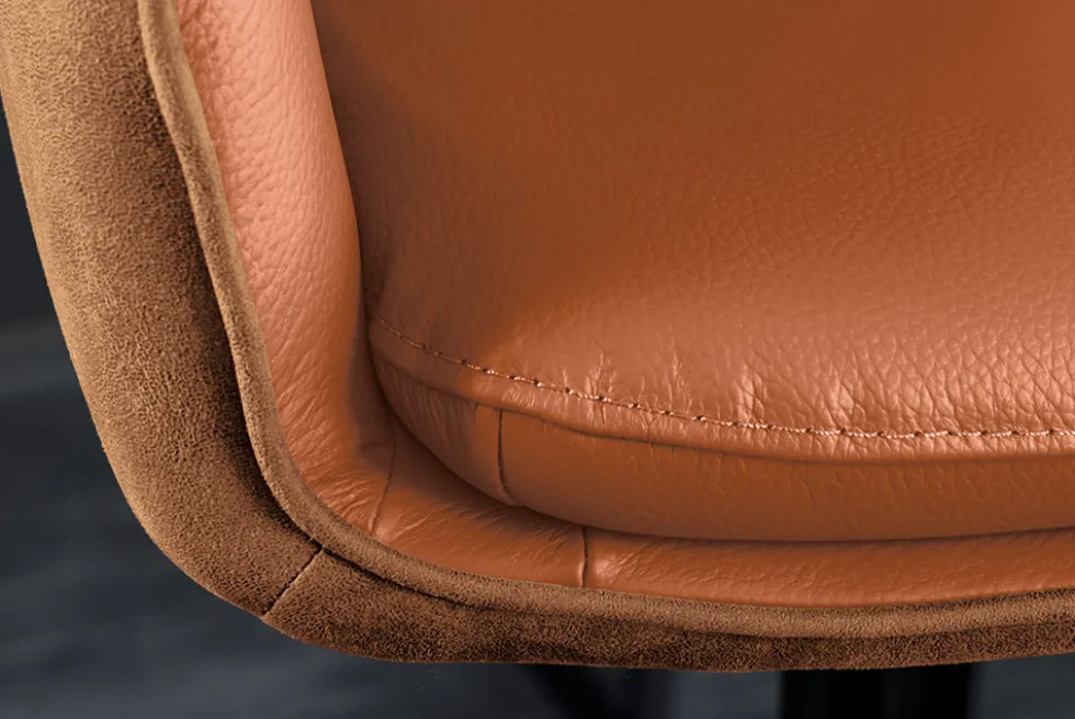 Drehbarer Design Barhocker BIG GEORGE cognac Echtleder höhenverstellbar mit Armlehnen