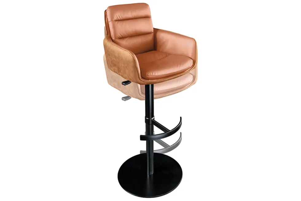 Drehbarer Design Barhocker BIG GEORGE cognac Echtleder höhenverstellbar mit Armlehnen