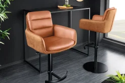 Drehbarer Design Barhocker BIG GEORGE cognac Echtleder höhenverstellbar mit Armlehnen