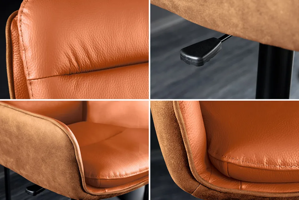 Drehbarer Design Barhocker BIG GEORGE cognac Echtleder höhenverstellbar mit Armlehnen