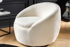 Drehbarer Design Sessel ALPINE beige Bouclé 360° mit Armlehnen