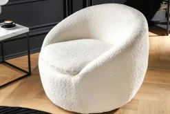 Drehbarer Design Sessel ALPINE beige Bouclé 360° mit Armlehnen