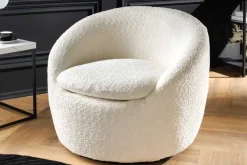 Drehbarer Design Sessel ALPINE beige Bouclé 360° mit Armlehnen