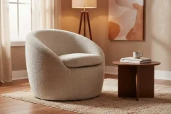 Drehbarer Design Sessel ALPINE beige Chenille Cremona 360° mit Armlehnen