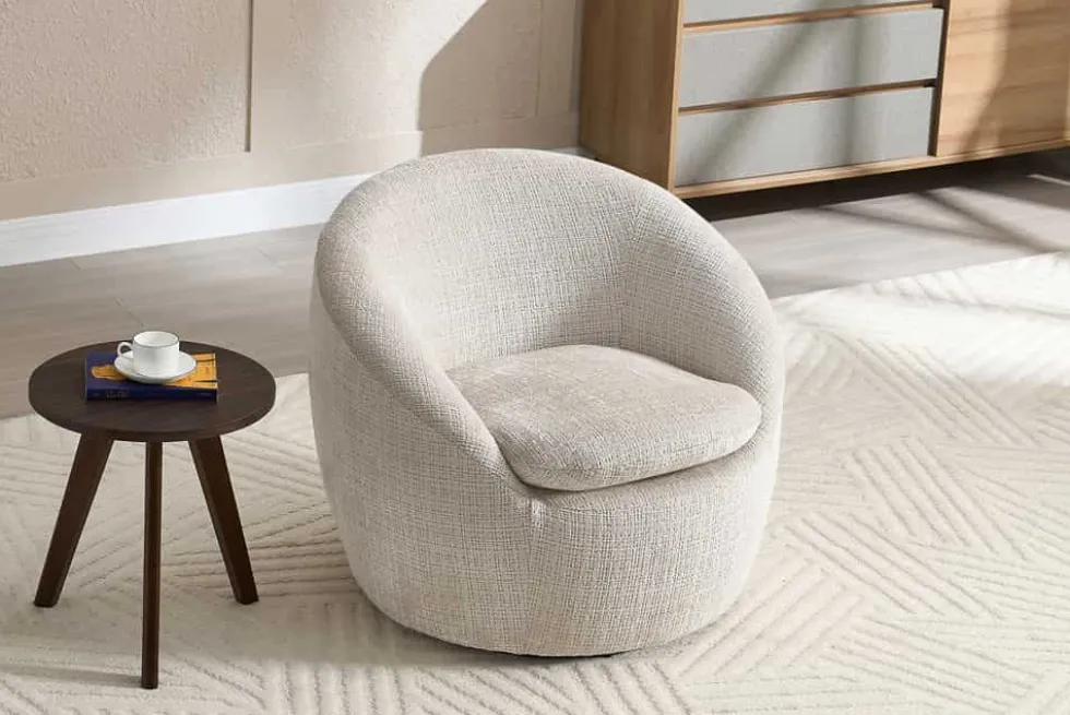Drehbarer Design Sessel ALPINE beige Chenille Cremona 360° mit Armlehnen