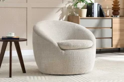 Drehbarer Design Sessel ALPINE beige Chenille Cremona 360° mit Armlehnen