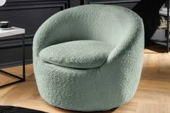 Drehbarer Design Sessel ALPINE salbei Bouclé 360° mit Armlehnen