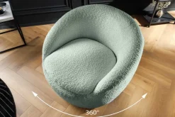 Drehbarer Design Sessel ALPINE salbei Bouclé 360° mit Armlehnen