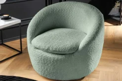 Drehbarer Design Sessel ALPINE salbei Bouclé 360° mit Armlehnen