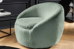 Drehbarer Design Sessel ALPINE salbei Bouclé 360° mit Armlehnen