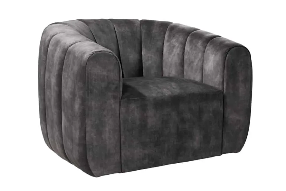 Drehbarer Design Sessel BABYLON dunkelgrau Samt Lounge Cocktailsessel