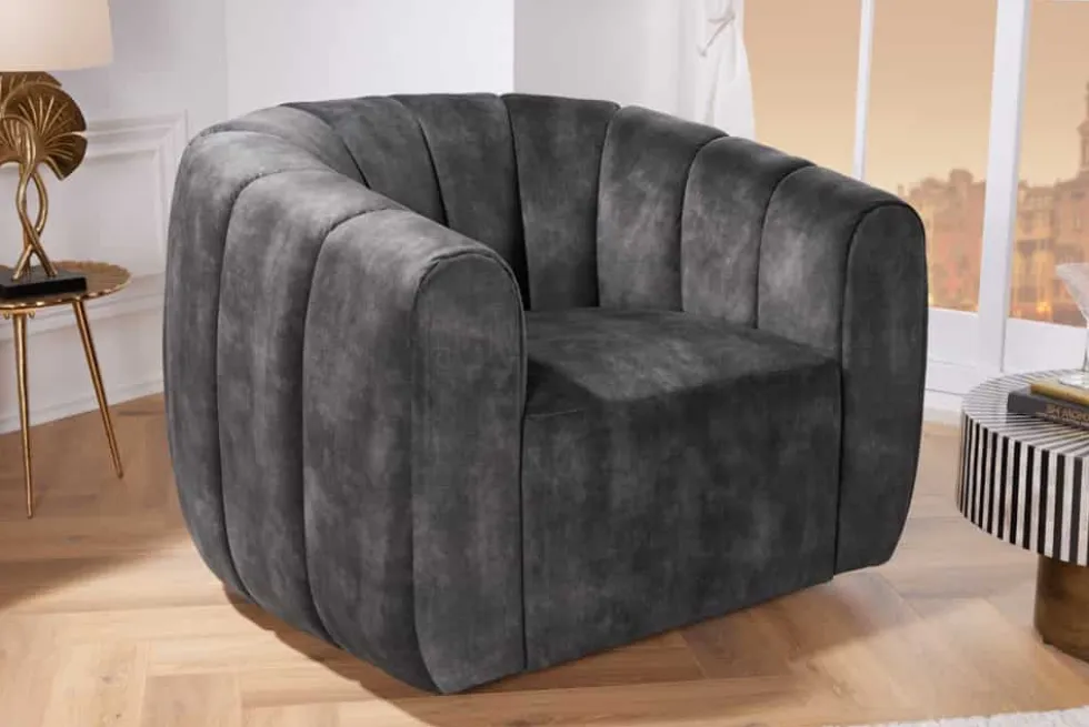Drehbarer Design Sessel BABYLON dunkelgrau Samt Lounge Cocktailsessel