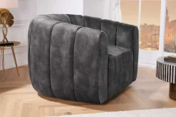 Drehbarer Design Sessel BABYLON dunkelgrau Samt Lounge Cocktailsessel